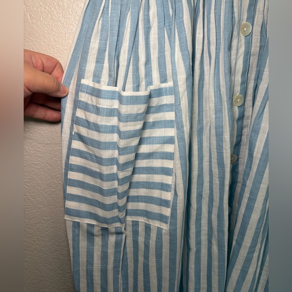Bombay Paisley Light Blue Striped Cotton Button Front Midi Dress Pockets Summer - Picture 5 of 13